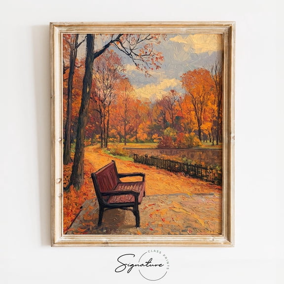 Autumn Walk In Urban Park, Crisp Fall Morning In City Park, Golden Leaves On Pathway Art, Vintage Autumn Cityscape Decor, 1263 Home Decor, 16x24 UNFRAMED