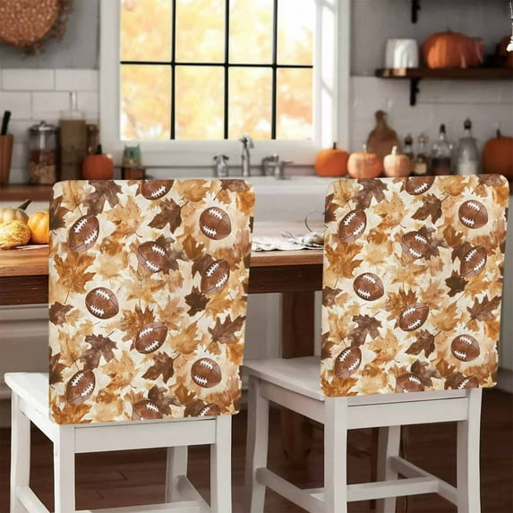 Autumn Watercolor Chair Covers Set of 4 Brown Maple Leaf Rugby Scenery Chair Back Covers Stretch Removable Washable Slipcovers Protector for Dining Room Kitchen Party Decor