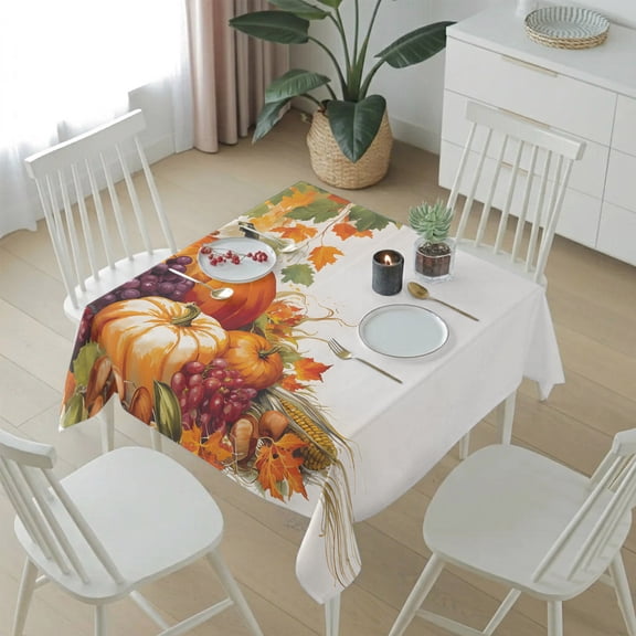 Autumn Watercolor Pumpkin Thanksgiving Table Cloth 54x54in, Waterproof Square Tablecloth Wipeable Tablecloths Farm Harvest Grapes Corn Table Covers for Dining Tables Party Indoor Outdoor