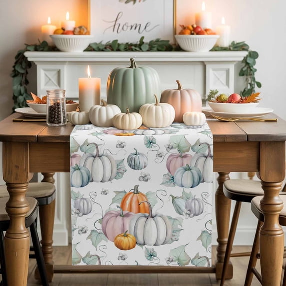 Autumn Watercolor Table Runner, Autumn Thanksgiving Kitchen Dining Table Decoration for Home Party Decor 13x36 Inches