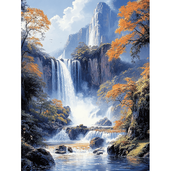 Autumn Waterfall Landscape Canvas Print/Wall Art Perfect for Living Room Bathroom Office and Hotel Decoration.