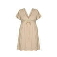 thumbnail image 1 of Autumn Wedding Guest Dress Women Solid Casual Dress Short Sleeve V Neck High Waist Mini Belt Dress Women's Dresses Casual A L, 1 of 7