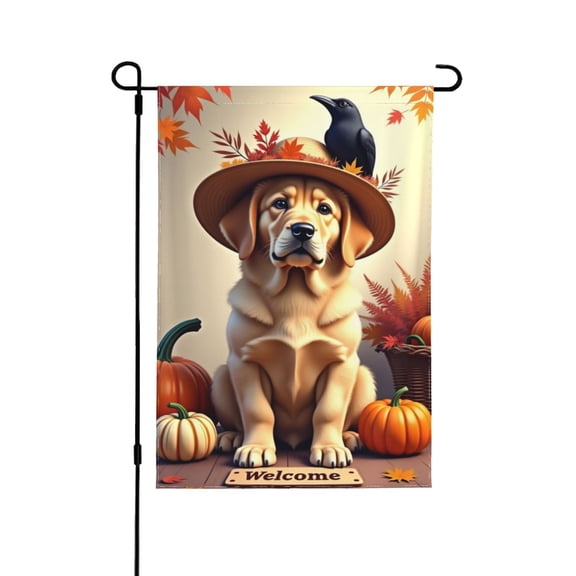 Autumn Welcome Garden Flag 12x18 Inch Double Sided Labrador Retriever Puppy With Crow & Fall Leaves Design Seasonal Yard Flag For Thanksgiving Fall Decorations Outdoor Patio Decor