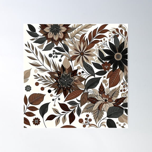 Autumn Whispers: Earth Tone Florals Poster Wall Art, Modern Wall Decor For Living Room Bedroom, 17x17 UNFRAMED