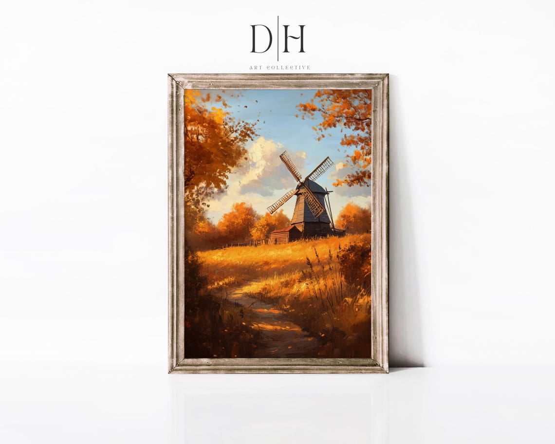 Autumn Windmill Landscape Art Poster: Vibrant Fall Colors, Unframed ...