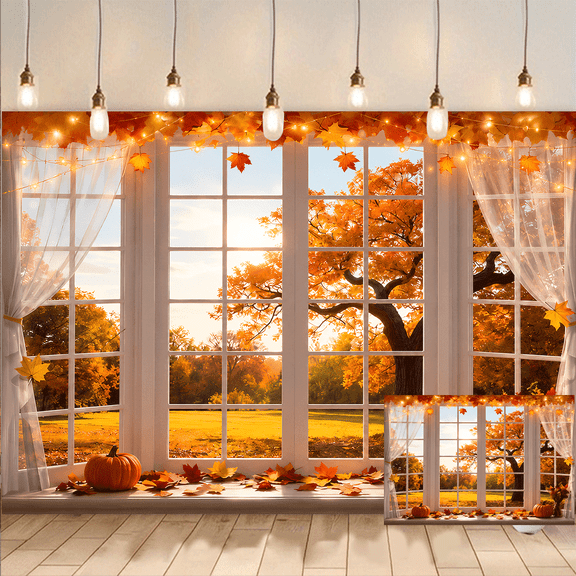 Autumn Window Backdrop Fall Background Party Banner Photo Booth Prop