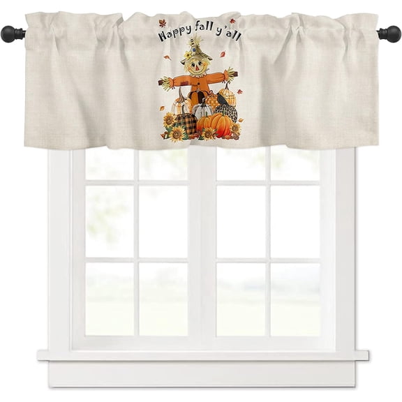 Autumn Window Curtain Valance for Kitchen Windows/Bathroom/Living Room/Bedroom Privacy Decorative Rod Pocket Short Window Valance Curtain, 52" W x 18" L, Patch Scarecrow Pattern Pumpkin