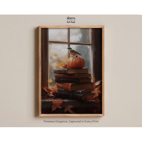 Autumn Window Poster, Moody Pumpkin And Rustic Fall Wall Art