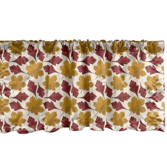 Autumn Window Valance, Cartoon Style Chestnut and Hawthorn Leaves in Fall Season, Curtain Valance for Kitchen Bedroom Decor with Rod Pocket, 54" X 18", Pale Maroon Dark Yellow, by Ambesonne
