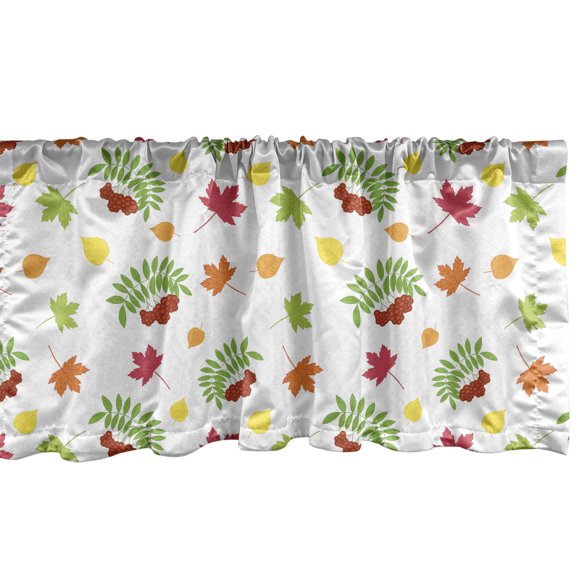 Autumn Window Valance, Fall Foliage Rowan Berries Maple Leaves Plain Backdrop, Curtain Valance for Kitchen Bedroom Decor with Rod Pocket, 54" X 12", Multicolor, by Ambesonne