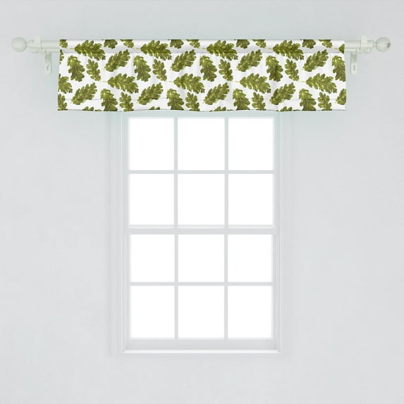 Ambesonne Autumn Valance Pack of 2, Green Oak Leaves on Season, 54"X12", Fawn Green Brown