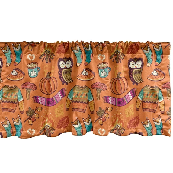 Ambesonne Autumn Valance Pack of 2, Pumpkin Bonfire Owls Doodle, 54"X18", Burnt Sienna and Multicolor