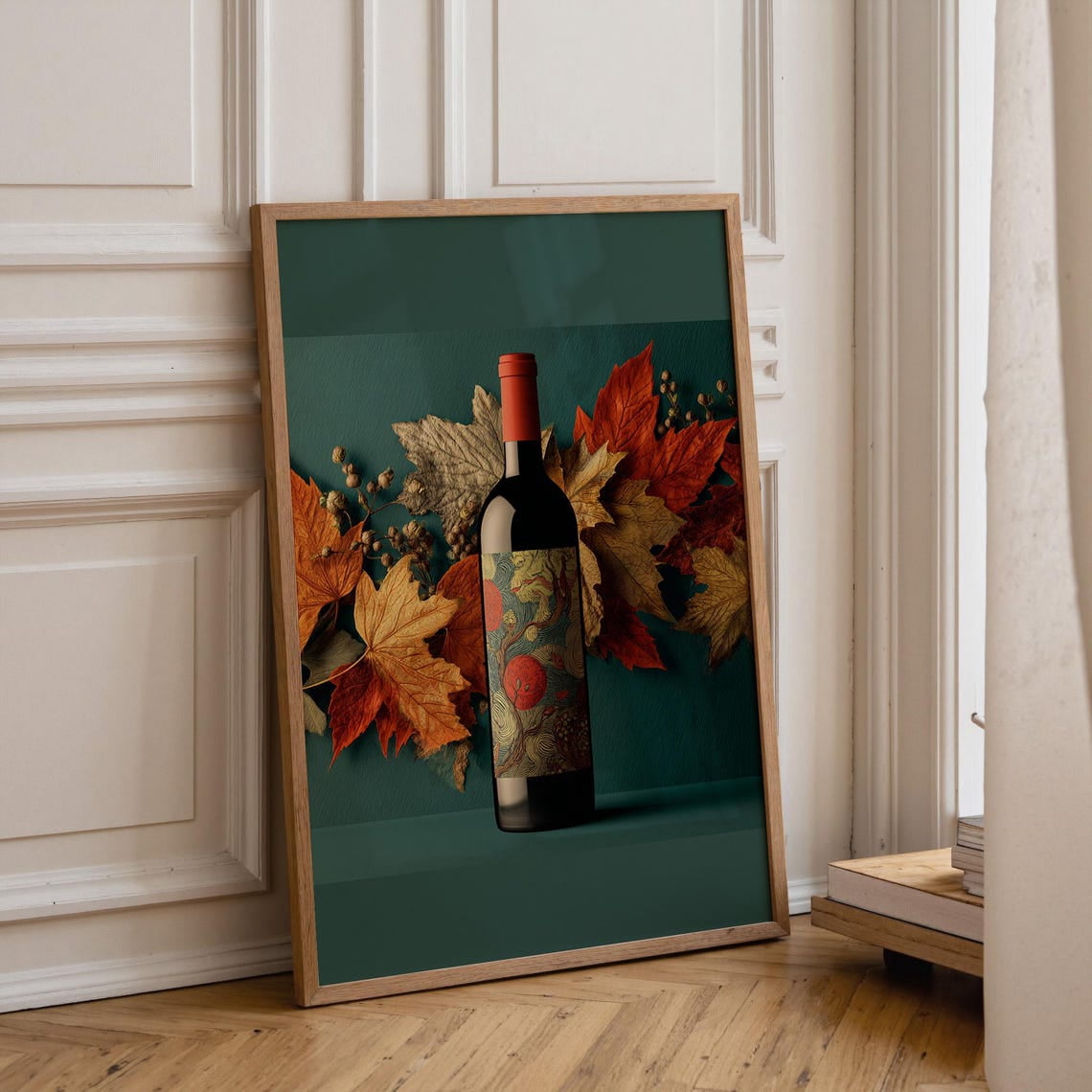Autumn Wine Bottle Rustic Fall Floral Kitchen Wall Art Decor, Stretched ...