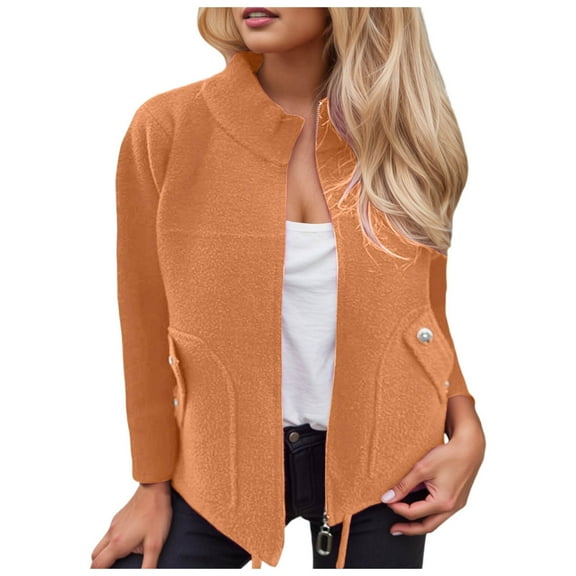 Autumn Winter Casual Blended Jacket with Notch Lapel Waist Tie Belt Long Sleeve Outerwear for Daily Wear Women's Casual Jackets Women's Bomber Jacket Casual Coat