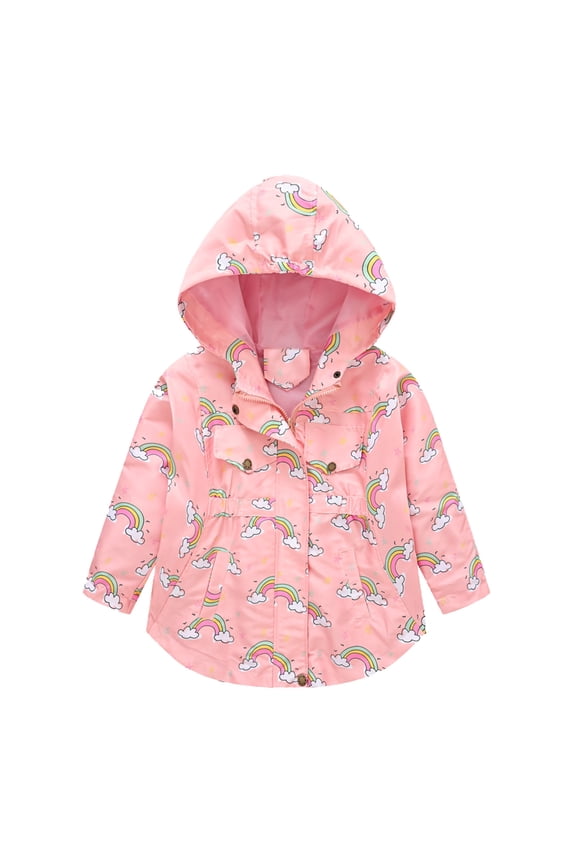 Autumn Winter Clothes Kids Baby Warm Coats Toddler Girls Winter Windproof Coat Cartoon Rainbow Prints Hooded With Pocket Jacket Kids Outerwear