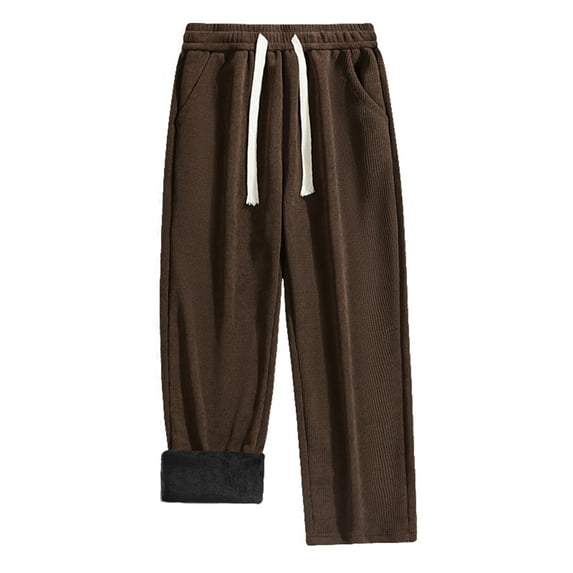 Autumn Winter Corduroy Mens Fashion Solid Color Fine Loose Fit Straight Wide Leg Casual Trousers Comfortable Daily Wear Sweatpants for Men Plus Size Elastic Waist Joggers Sports Pants