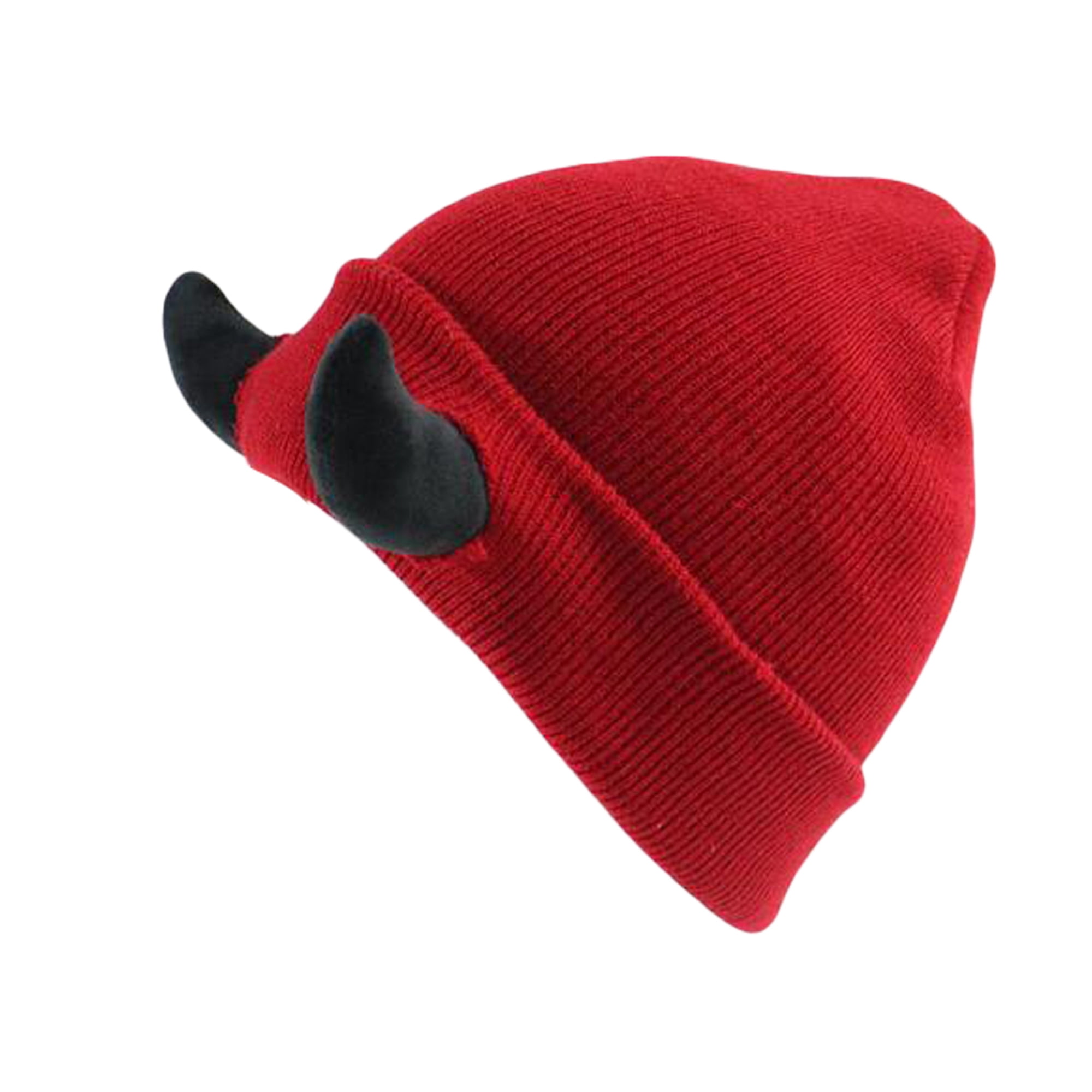 【YOURNUS】Devil Cable Hood Knit Autumn Winter Devil Horns Hat, Stretchy Knitted Beanie Cap