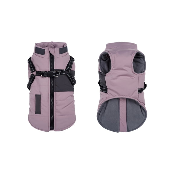 Autumn Winter Dog Coat Purple M Size, Thickened Cotton Reflective Windproof Pet Apparel - Windproof Stand Collar, Reflective Stripes, Warm Insulated - For Dog Owners, Outdoor