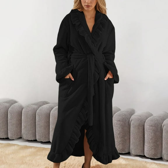 Autumn And Winter Extended Pajamas, Coral Velvet, Thickened Plush, Bathrobes,women's robes long plush hooded ladies shower christmas warm fuzzy robes house coat bathrobe for women full length