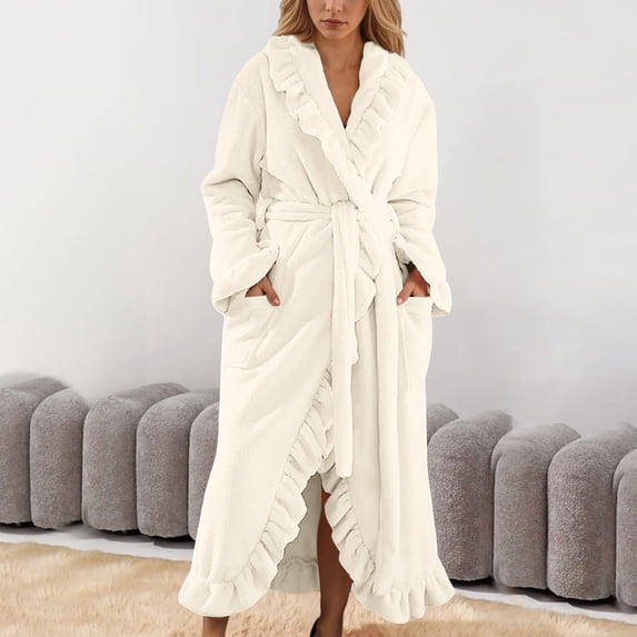 Autumn And Winter Extended Pajamas, Coral Velvet, Thickened Plush, Bathrobes,women's robes long plush hooded ladies shower christmas warm fuzzy robes house coat bathrobe for women full length