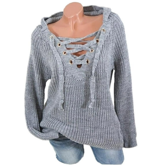 Autumn And Winter Fashion Style Plus Size Ladies Blouse Lace-Up Sweater Quarter Zip Women Lifeguard Quarter Zip Pullover Midtown Sweater And Sweatshirt for Women Pullover Sweaters for Women plus Size
