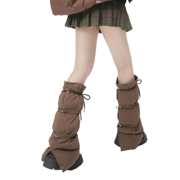 Autumn Winter Fashion Women Thick Padded Puffer Leg Warmer Drawstring Foot Covers Boot Cuffs Socks Sleeves Calf Gaiters