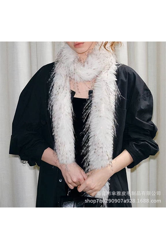 Autumn Winter Fluffy Scarf with Tassels Ostrich Feather Long Vintage Warm Versatile Neck Warmer