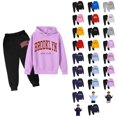 thumbnail image 1 of Autumn Winter Girls' 2-Piece Hoodie Pullover & Sweatpants Set – Long Sleeve Casual Outfit with Letter Print, Hooded Toddler Fall Winter Wear, 1 of 6