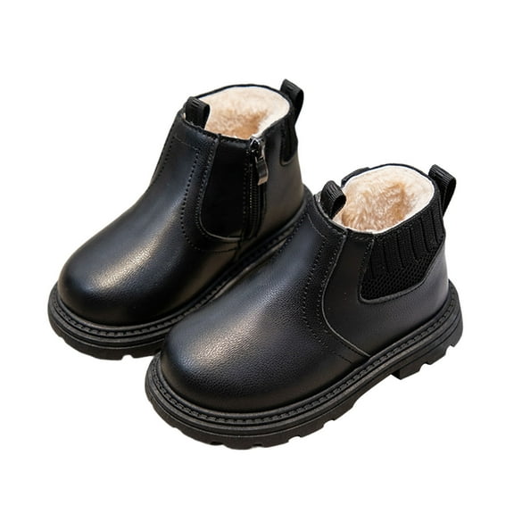 Autumn Winter Girls' Secure-Grip Flat-Sole PU Upper Comfy Booties with Cozy Interior for Simple On-and-Off