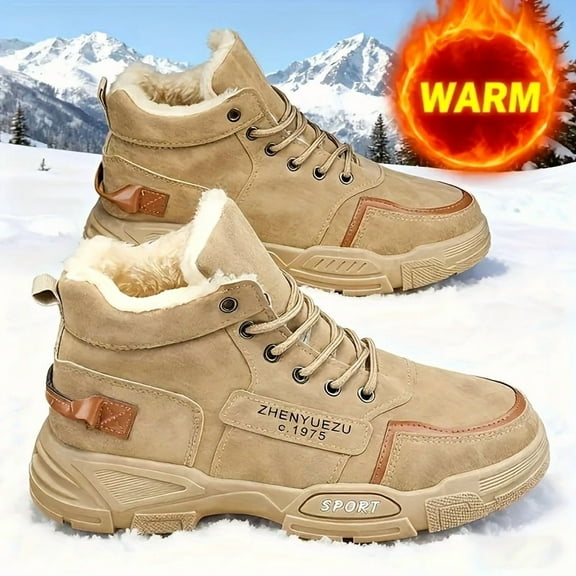 Autumn and Winter High-Top Thickened Fleece-Lined Warm Snow Boots, Comfortable Lightweight Casual Walking Shoes for Outdoor Sports, Hiking, Travel, and Camping Gear