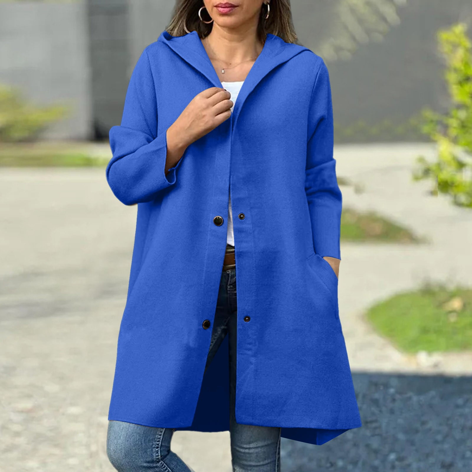 Autumn And Winter Hooded Long Sleeved Solid Color Woolen Jacket Women ...