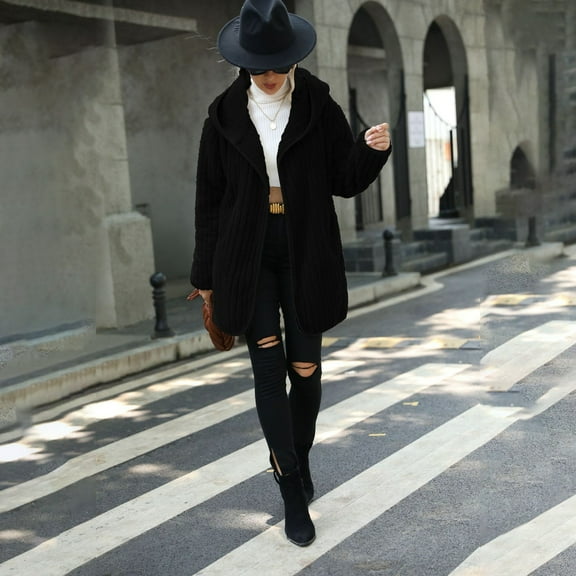 Autumn Winter Hooded Oversized Reversible Cardigan Open Front Jacket Workout Jackets for Women plus Size Winter Coat for Women Womens plus Size Wool Coats Ladies Wool Car Coat plus Size Winter Coats