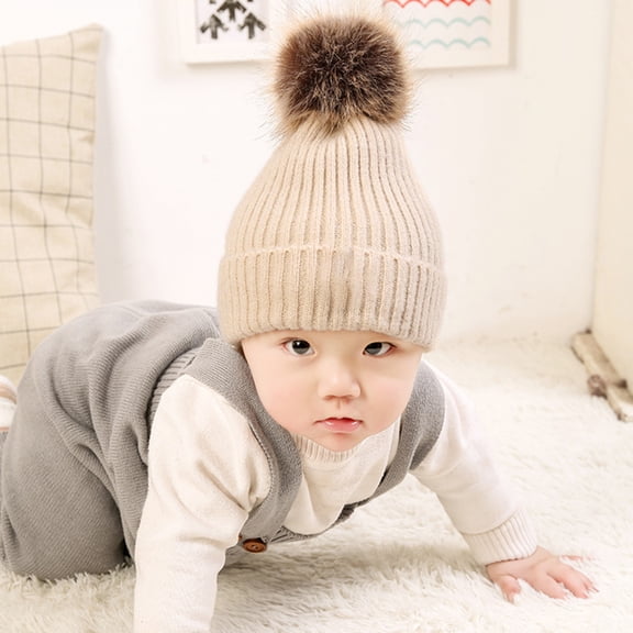 Autumn Winter Infant Baby Woolen Yarn Knitted Hat Cap Soft Warm Pompom Beanie