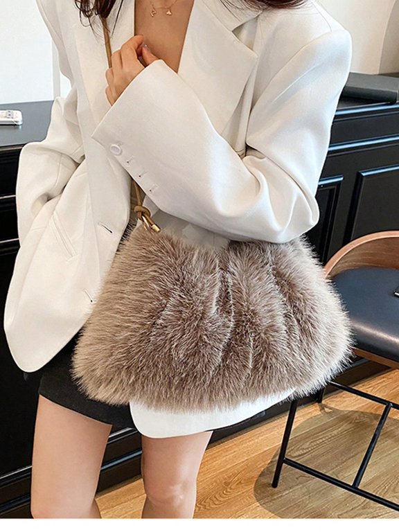 Autumn/Winter Japanese Cute Fleece Cloud Handbag, New Women's Fashion Commuter Tote Bag, Shoulder Crossbody Bag
