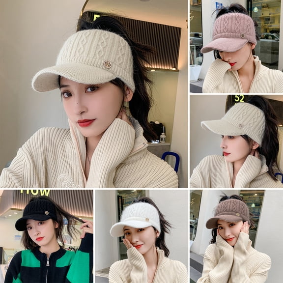 Autumn Winter Knitting Baseball Hat Women Empty Top Extended Brim Knitting Hat Outdoor Sports Golf Ponytail Hat