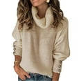 thumbnail image 1 of Autumn Winter Knitwear Womens Solid Color Knitted Pullover Stretchy Soft Cowl Turtleneck Loose Long Sleeve Knit Sweater Jumper Shirt Top, 1 of 2