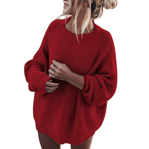 Autumn Winter Ladie Slim Pullover Women Loose Plus Size Round Neck Pullover Solid Color Knit Sweater
