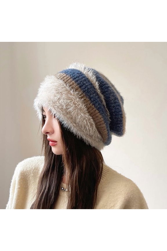 Autumn Winter Lazy Style Slouchy Hat Plush Ear Protection Pullover Hat for Women Versatile Cold Hat Face Slimming Maternity Hat