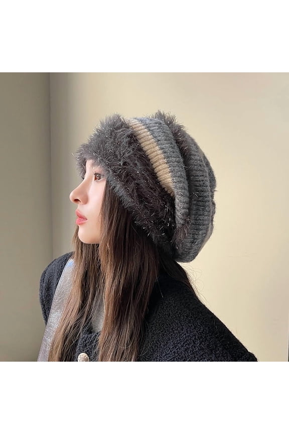 Autumn Winter Lazy Style Slouchy Hat Plush Ear Protection Pullover Hat for Women Versatile Cold Hat Face Slimming Maternity Hat