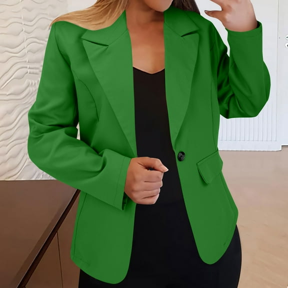Autumn And Winter Long Sleeved Button Solid Color Cardigan Small Suit Jacket, Polyester Spandex Blend, Lightweight, Ideal For Work And Casual Wear, Green 2XL, Size S-XXXL