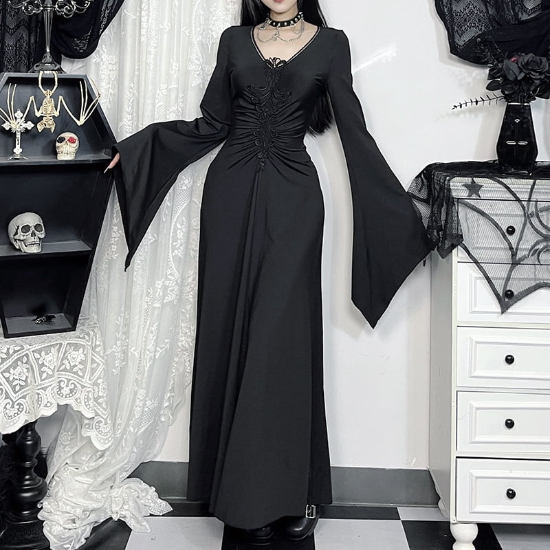 Autumn Winter Maxi Dresses Mall Gothic Witch Embroidery Party Gown ...