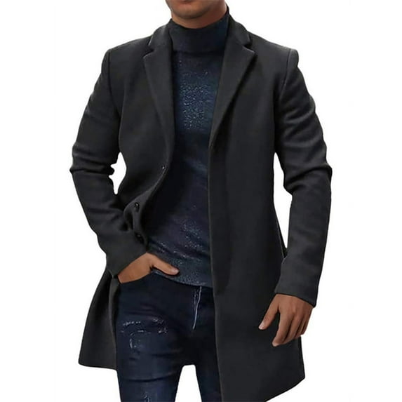 Autumn Winter Men Trench Coat Single Breasted Pure Color Jacket Coat