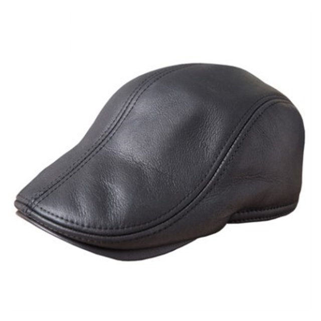 Autumn Winter Men's Beret Genuine Leather Hat Fashion Cowhide Warm
