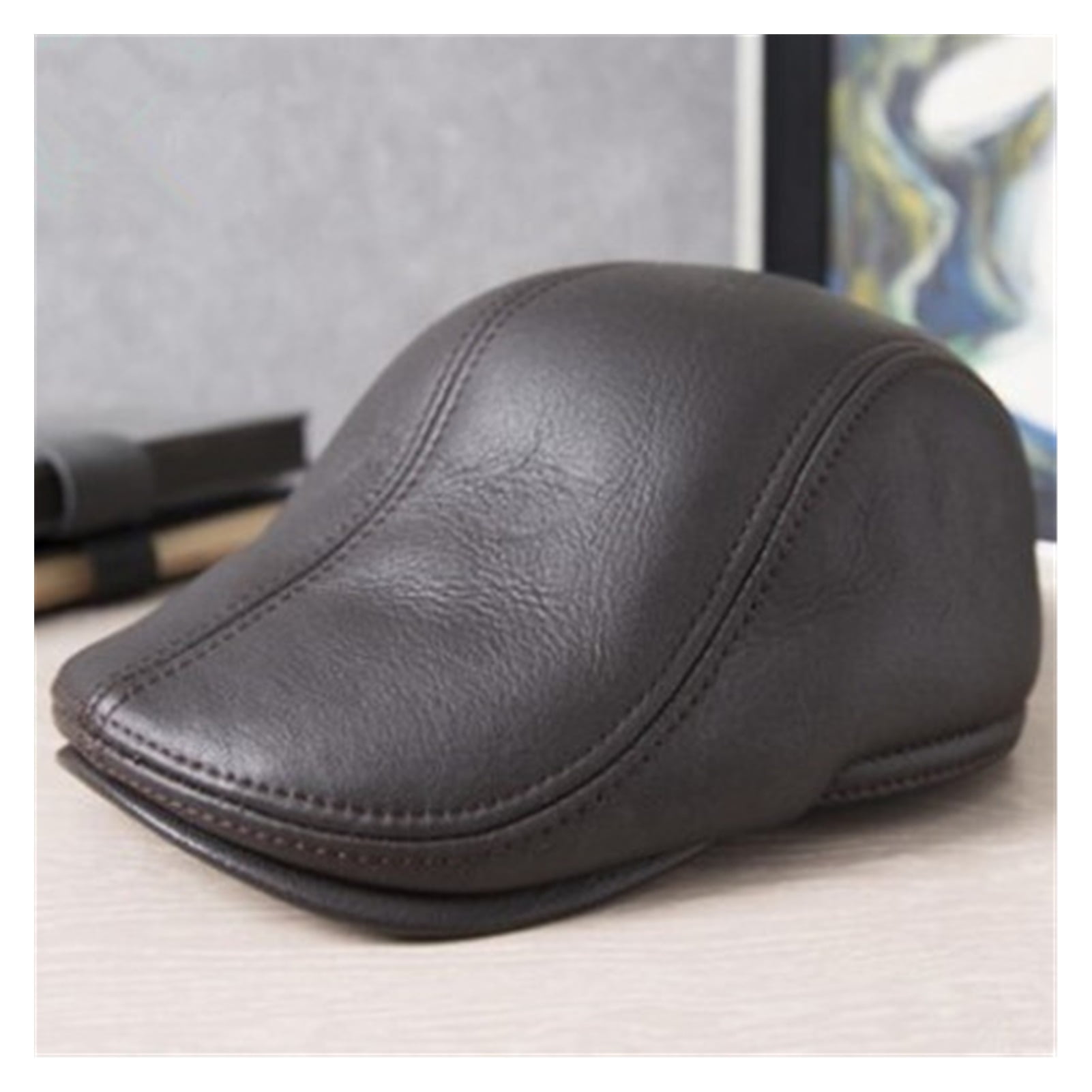 Autumn Winter Men's Beret Genuine Leather Hat Fashion Cowhide Warm ...
