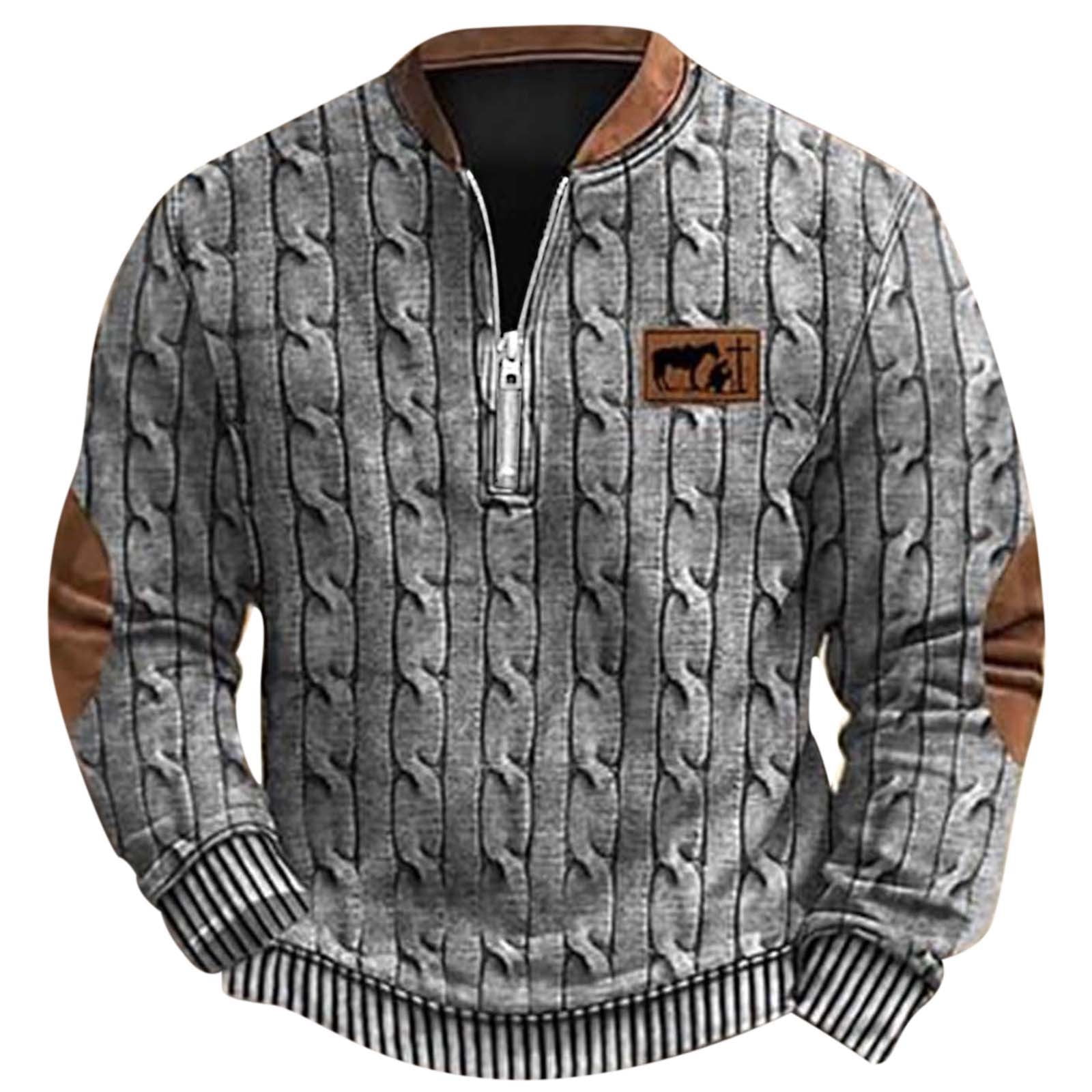 Autumn Winter Men's Fashion Large Size Casual 51D Digital Print Knitted Sweater Fabric Half Zip Round Neck Hoodless Sweatshirt