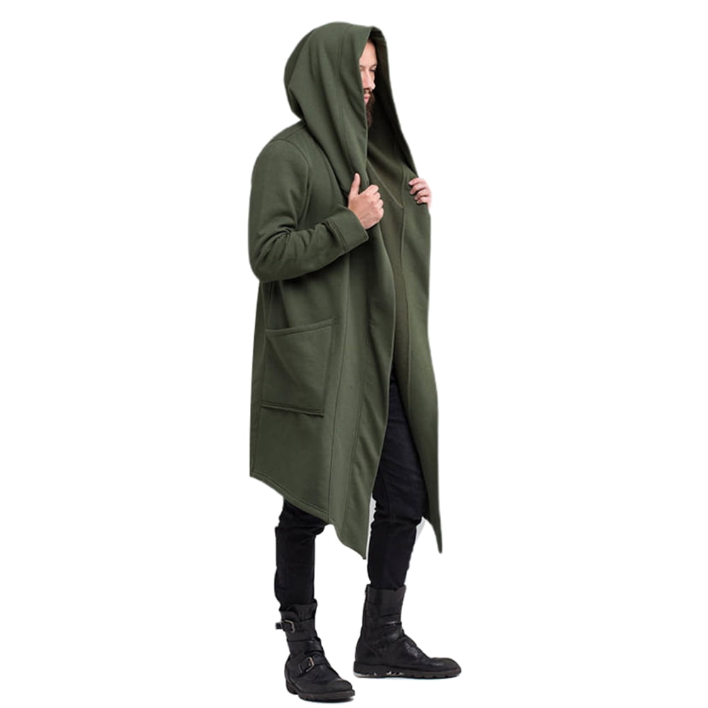 Autumn Winter Men's Long Sleeve Clothing Sweatshirt Hoodie Open Front Draped  Hooded Cardigan Mens Fashion Long Cardigan Drape M Green - Walmart.com
