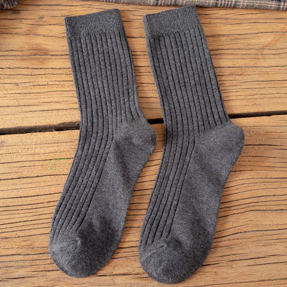 Autumn/Winter Mid-calf Sock for Women Thicken Warm Merino Wool Classic Solid Color Rib Sock High Quality Loose Crew Fashion Japanese Korea Sock