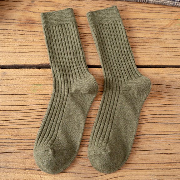 Autumn/Winter Mid-calf Sock for Women Thicken Warm Merino Wool Classic Solid Color Rib Sock High Quality Loose Crew Fashion Japanese Korea Sock