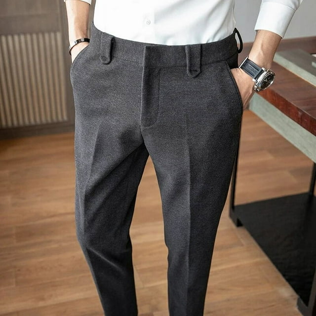 Autumn/Winter New Gray Woolen Pants Men Fashion Casual Sanded Trousers ...