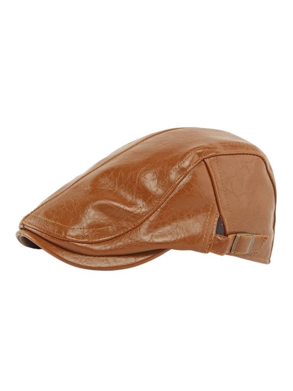 Autumn Winter New Hat Men PU Leather Beret British Retro Bright Leather Forward Hat Women Warm Duckbill Cap